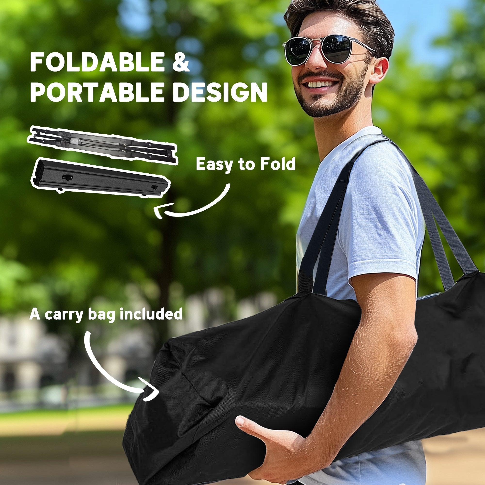 Black oxford cloth storage bag with adjustable straps for outsunny folding camping table and storage basket