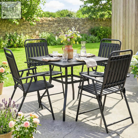 Black outsunny folding garden chairs set of 4 with plastic slatted seat back armrests steel frame for outdoor use