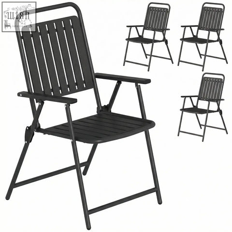Black folding outsunny folding garden chair with slatted metal frame and armrests for outdoor use