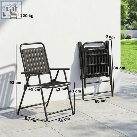 Black outsunny folding garden chair with metal frame and plastic slatted seat and back for outdoor use