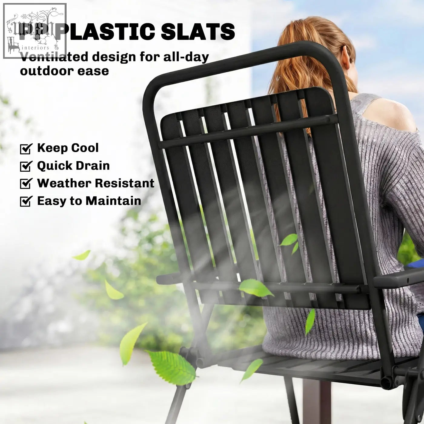 Black outsunny folding garden chair with ventilated plastic slat seat back and weather-resistant steel frame set of 4