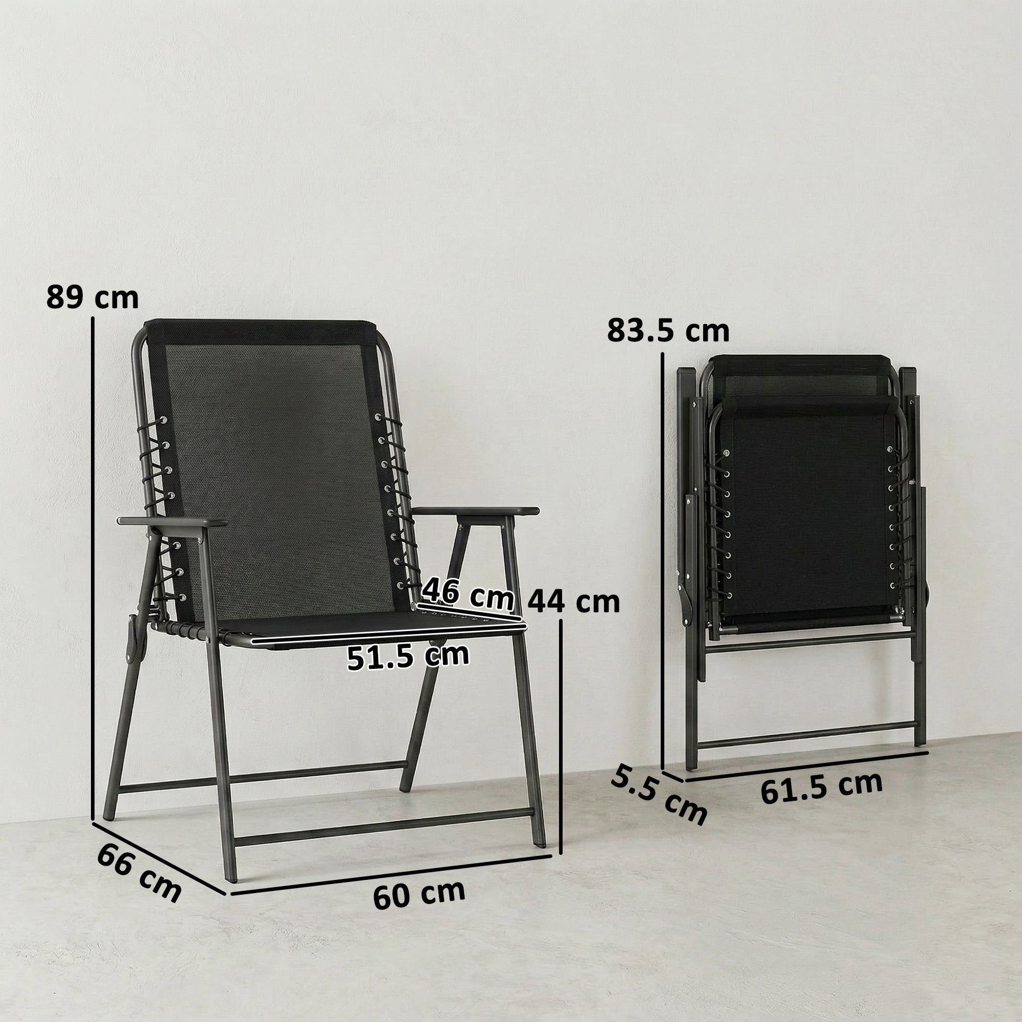 Black mesh reclining patio chair with metal frame featuring elastic bungee ropes for comfy garden chairs set of 4