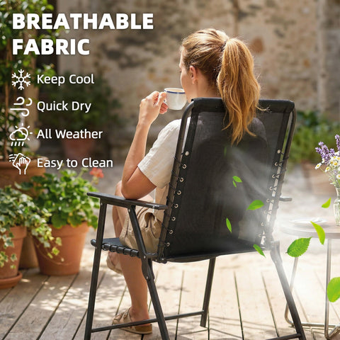 Black mesh patio garden chair with metal frame and elastic bungee ropes from Outsunny folding garden chairs set of 4
