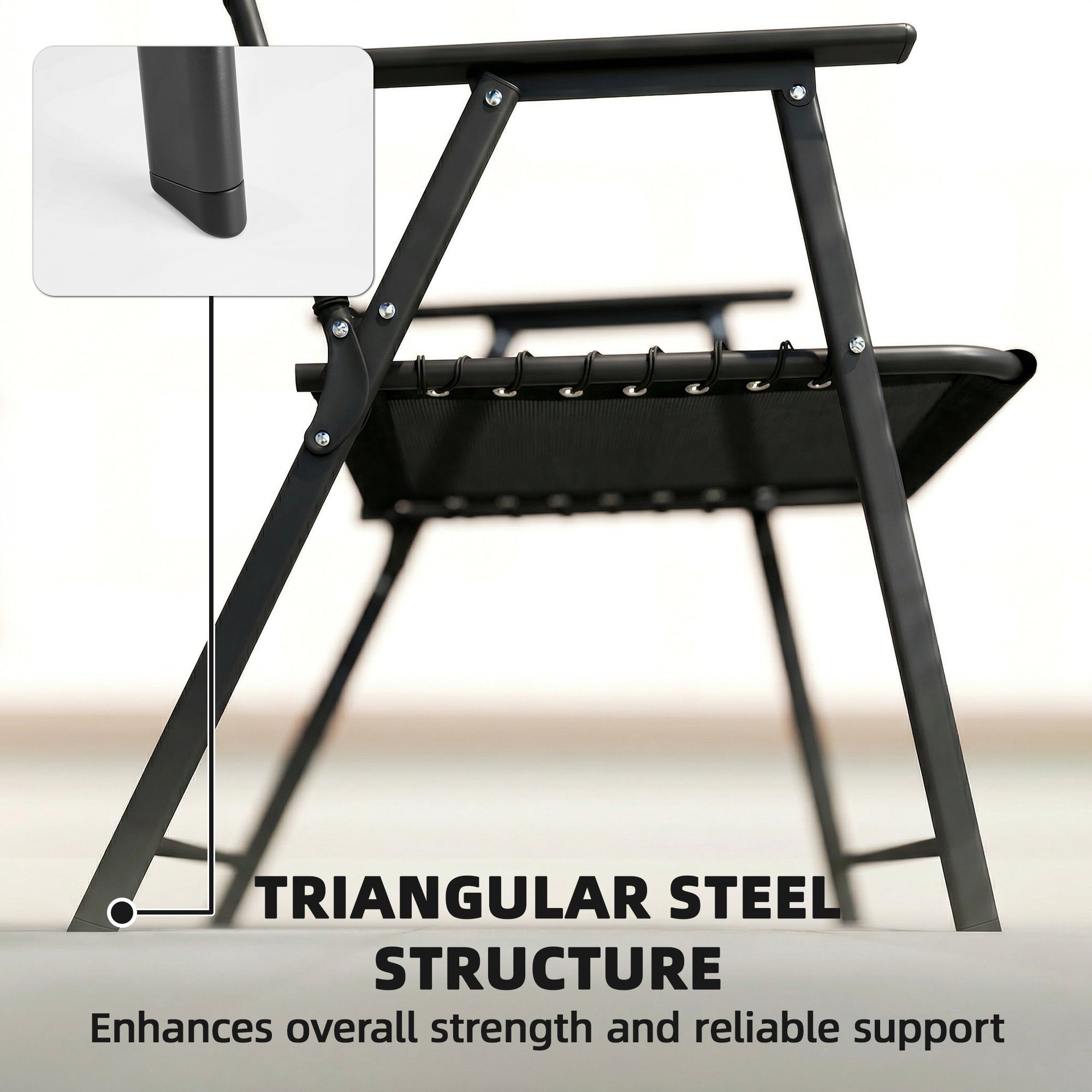Outsunny folding garden chairs set of 4 with black triangular steel frame, elastic bungee ropes, and woven fabric seat
