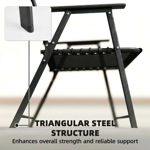 Outsunny folding garden chairs set of 4 with black triangular steel frame, elastic bungee ropes, and woven fabric seat