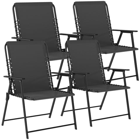 Set of four black outsunny garden chairs with metal frames fabric seats and elastic bungee ropes for outdoor use