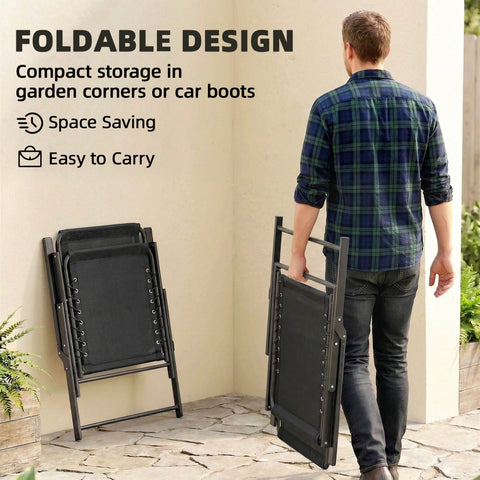 Black foldable outsunny garden chair with metal frame fabric seat and elastic bungee ropes for outdoor dining