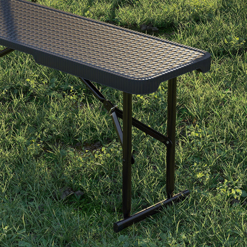 Black Outsunny folding picnic table with rattan effect top and metal legs 180l x 74w for indoor outdoor use