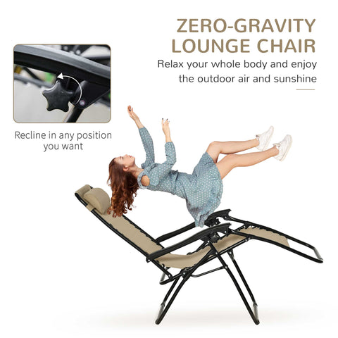 Black metal frame beige fabric upholstery folding zero gravity chair breathable mesh fabric reclining garden chairs