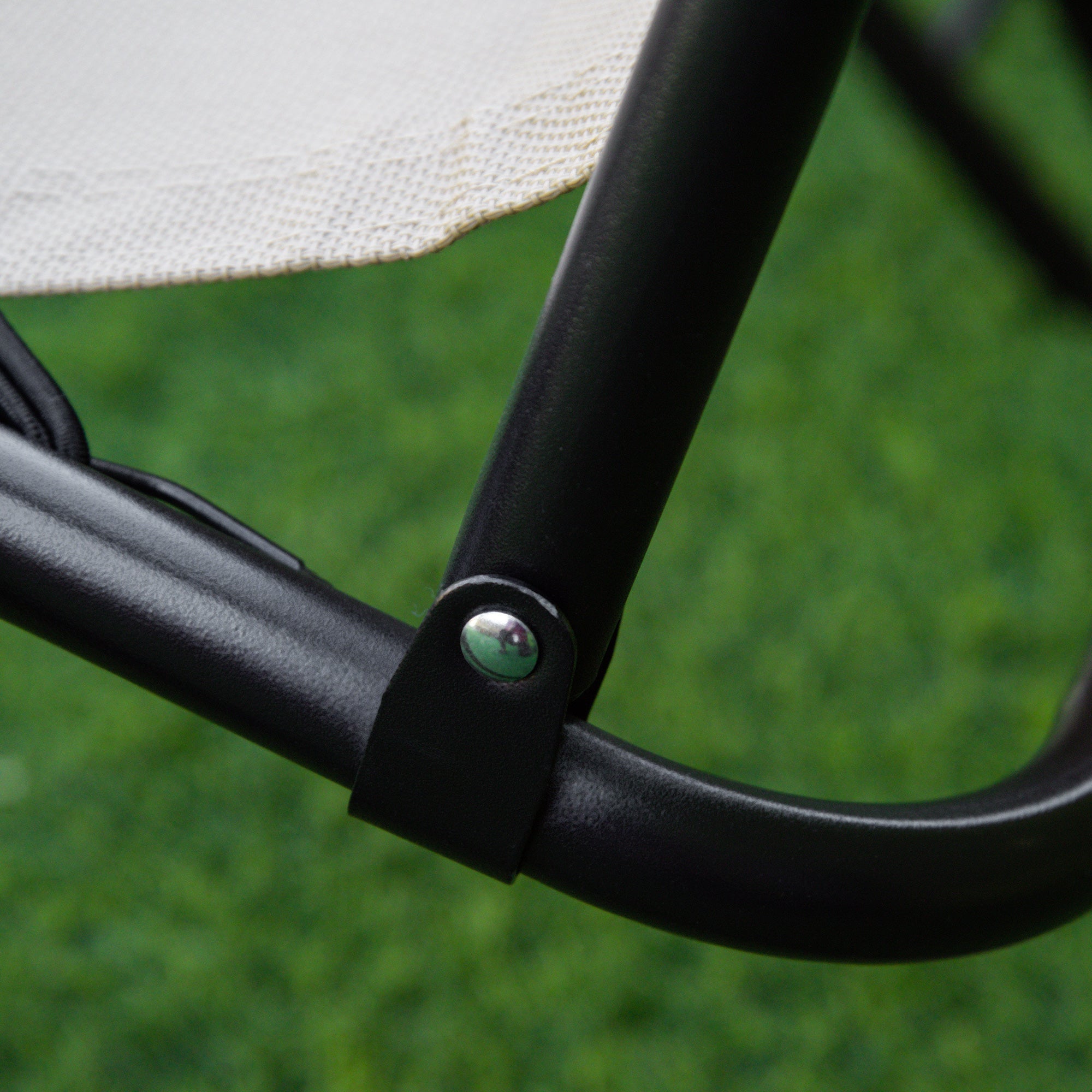 Black metal frame with silver screw and beige breathable mesh fabric detail on outsunny reclining garden chairs set