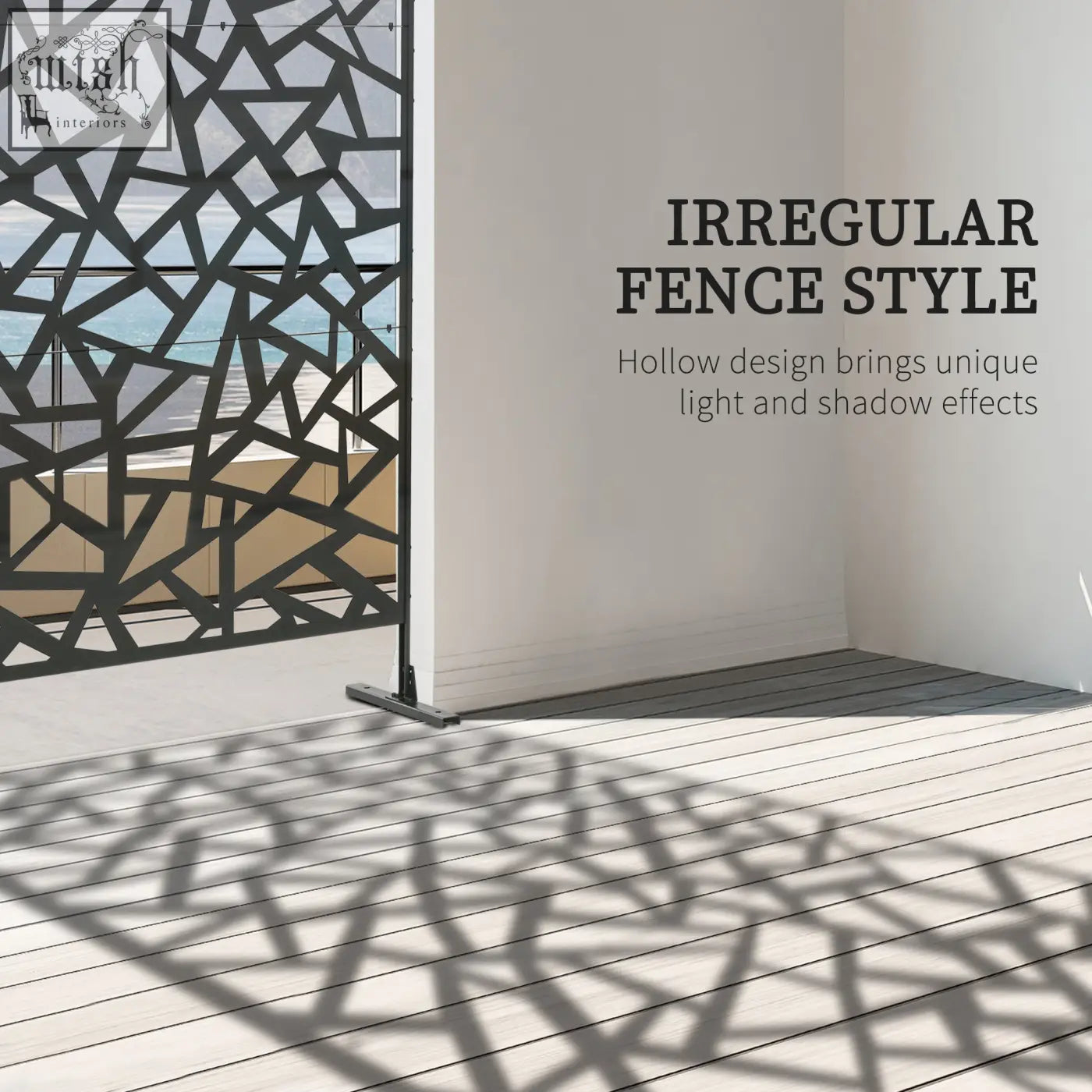 Black metal outsunny freestanding garden privacy screen with irregular pattern two long legs and expansion screws