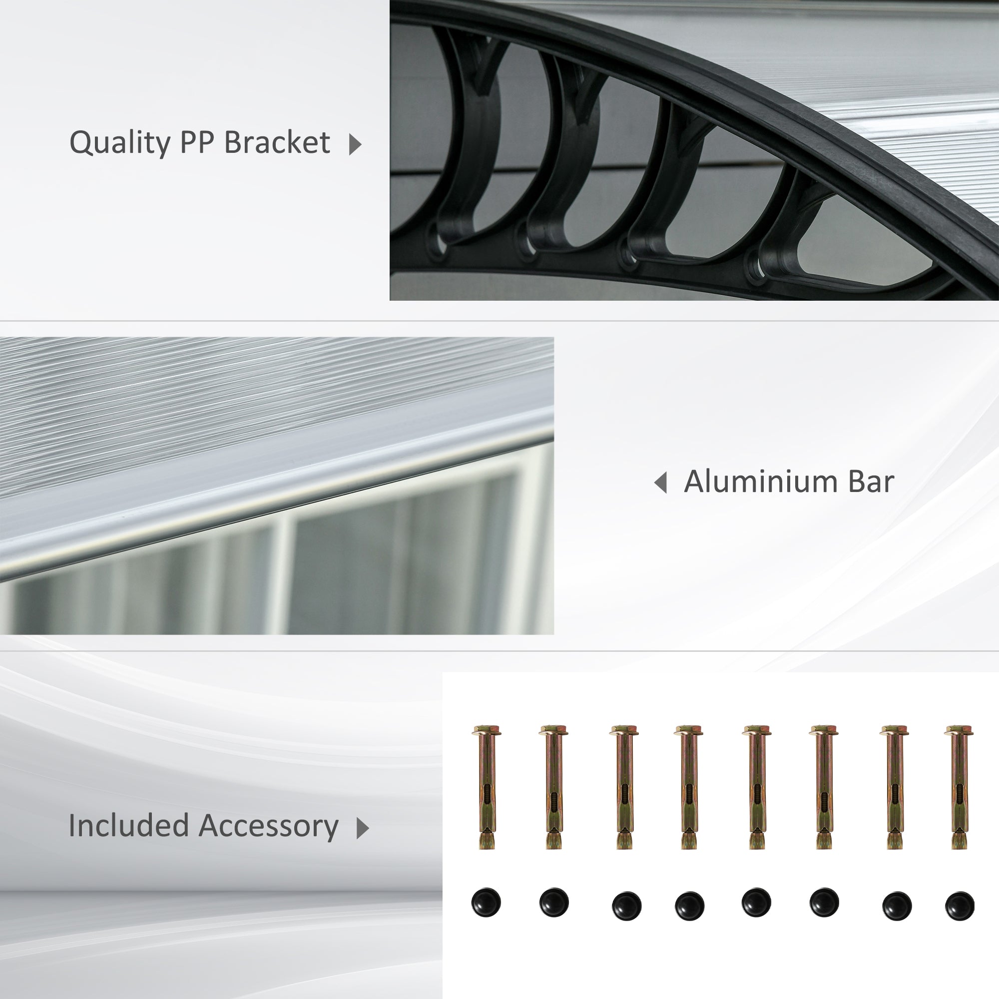 Black plastic pp bracket with curved shape and slots for outsunny front door canopy aluminium frame setup