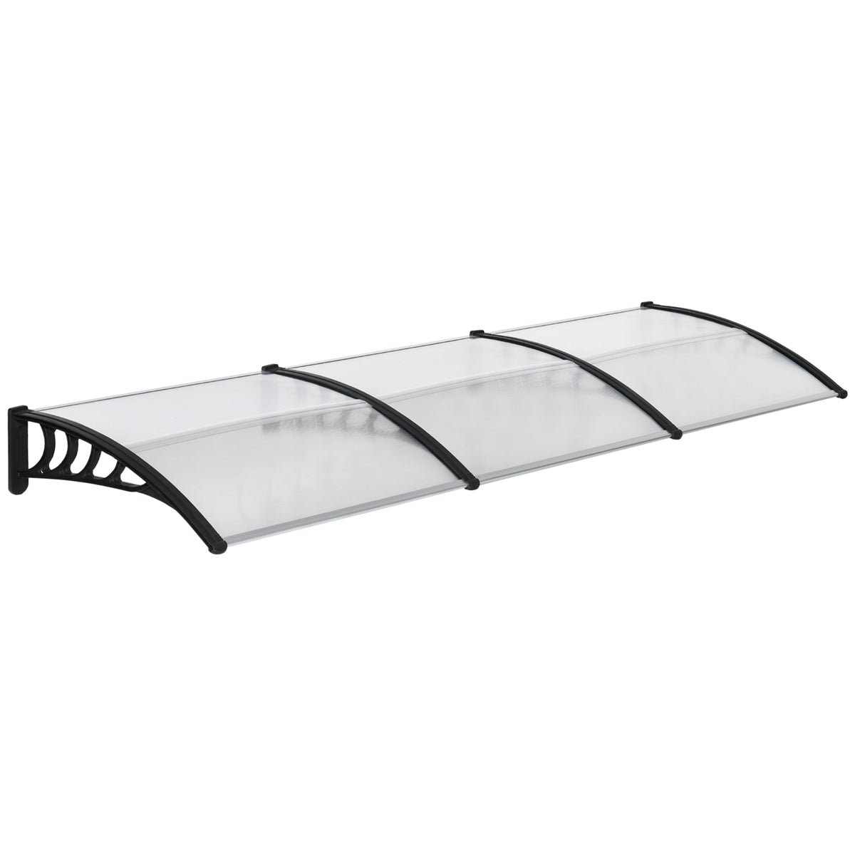 Outsunny front door canopy with black aluminium frame and clear curved shape polycarbonate panels for porch or window