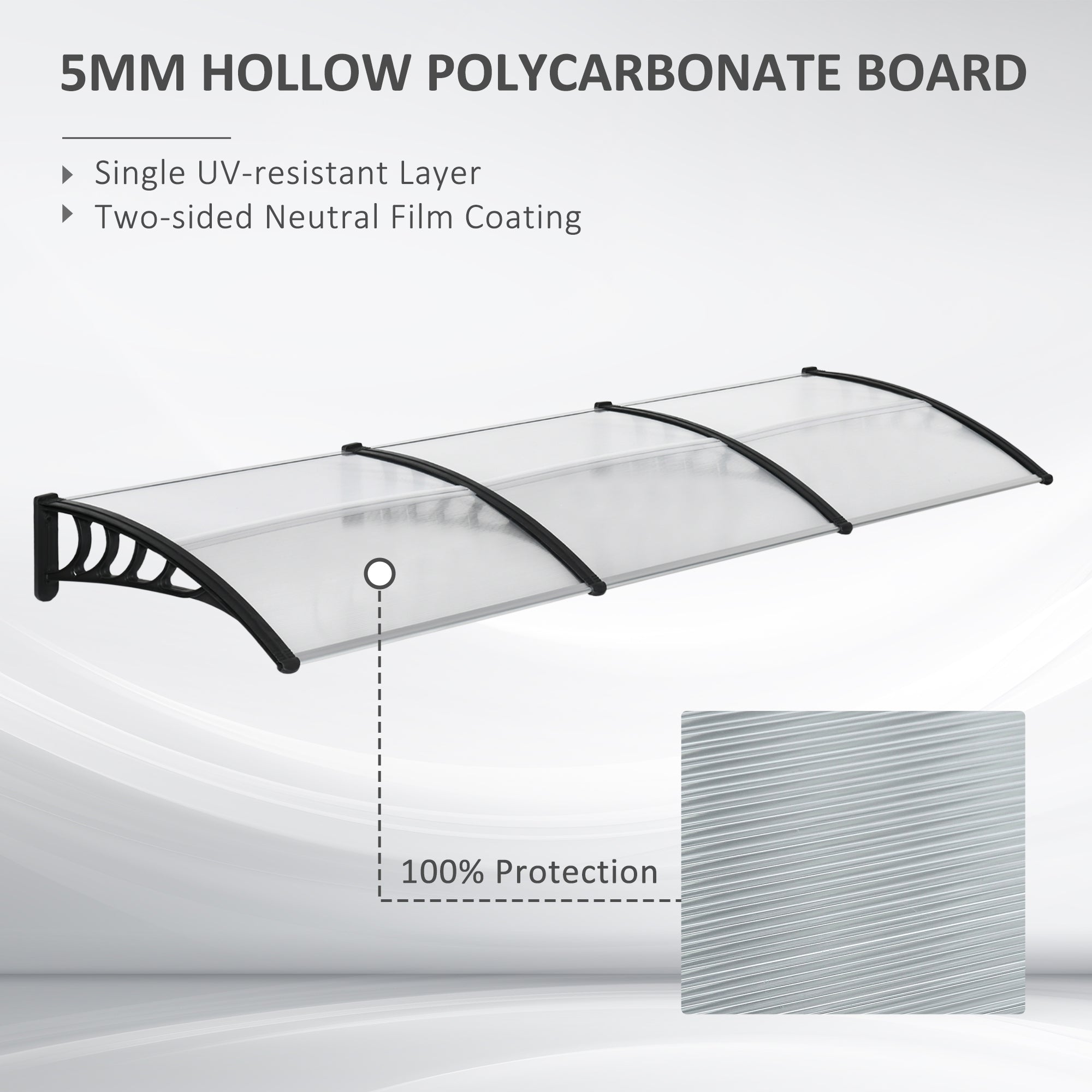 Outsunny front door canopy with 5mm hollow polycarbonate curved shape and black aluminium frame for porch protection
