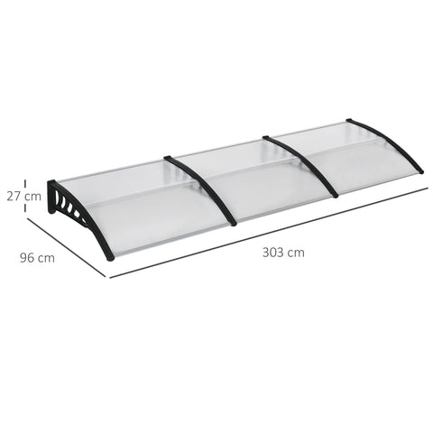 Outsunny front door canopy with black aluminium frame and clear curved shape plastic awning for porch and windows