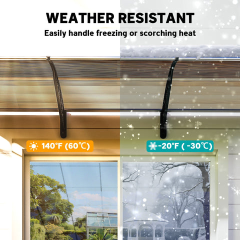 Black weather-resistant awning bracket for outsunny front door canopy with curved shape built to withstand moderate breeze