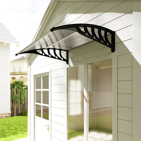 Black curved door canopy with aluminium frame and translucent canopy for porch or front and back door shelter
