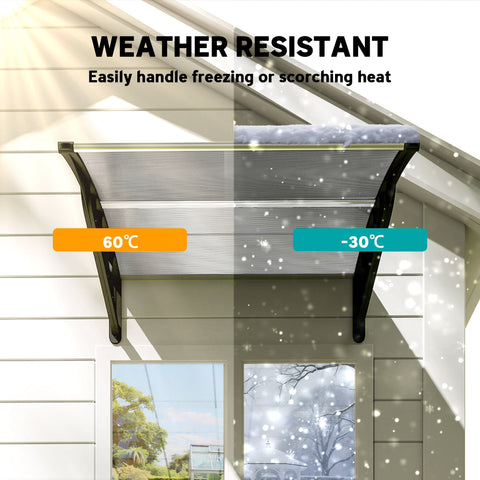 Outsunny weather-resistant door canopy with curved shape, clear ribbed plastic canopy, and black aluminium frame brackets