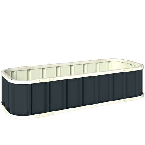Dark green and cream plastic raised garden bed with rectangular curved design for outdoor gardening use