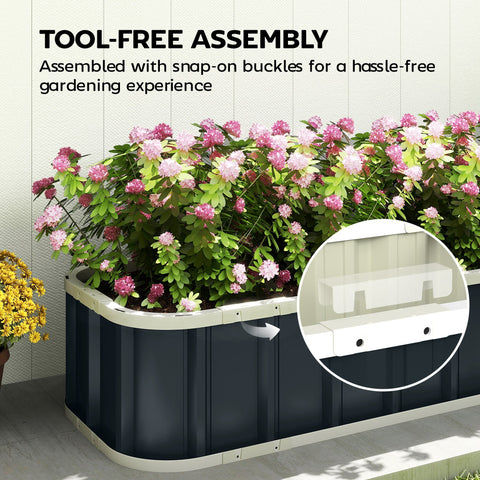 Dark navy metal raised garden bed with beige trim and snap-on buckles for easy tool-free assembly by outsunny