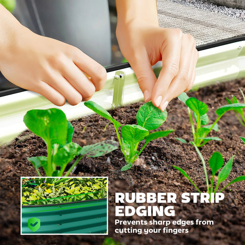 Green outsunny galvanised steel raised garden bed with rubber edging for safe direct contact and easy carry safely use