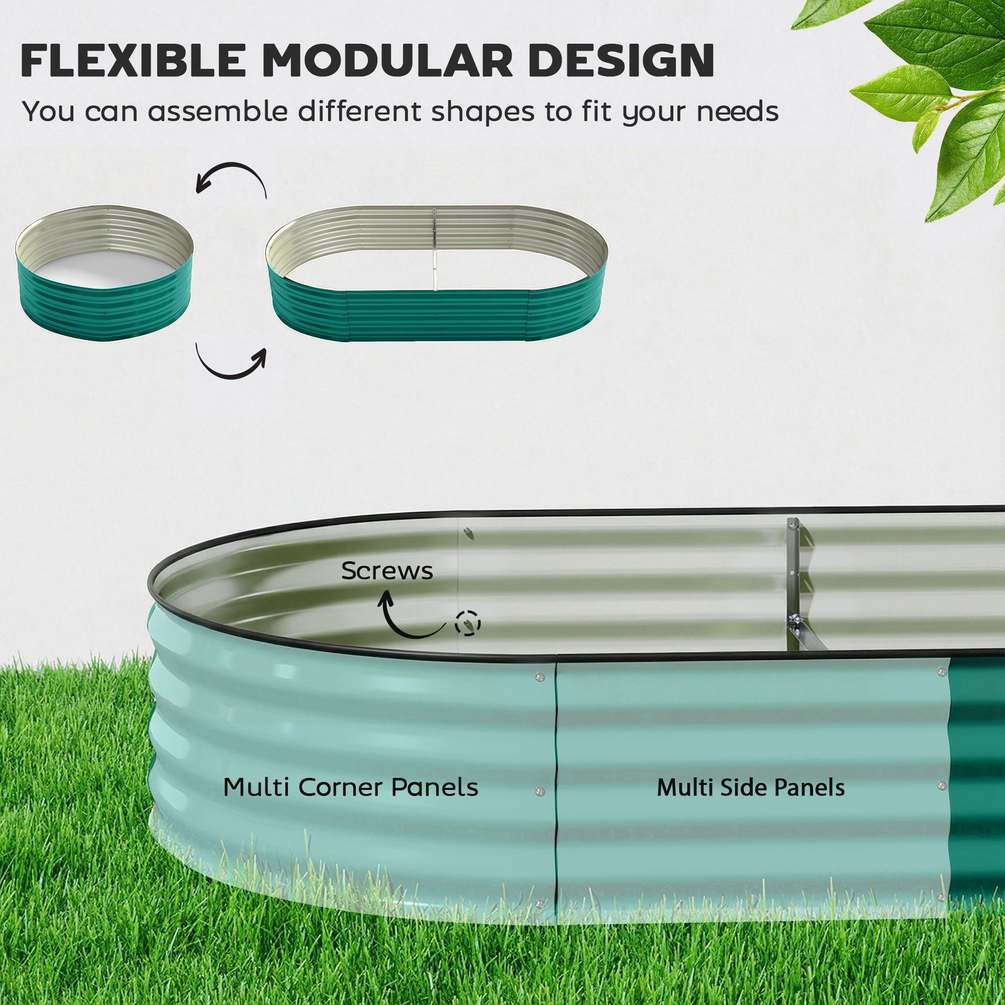 Teal light green outsunny galvanised steel garden bed with modular design for direct contact planting and flexible shape