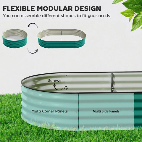 Teal light green outsunny galvanised steel garden bed with modular design for direct contact planting and flexible shape