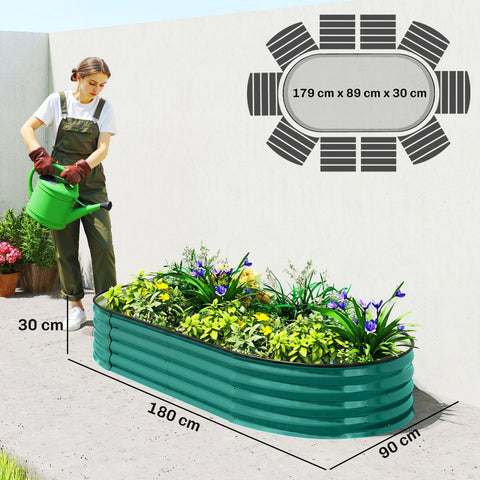 Teal galvanised steel outsunny raised garden bed with safety edging for flowers herbs succulents carry safely
