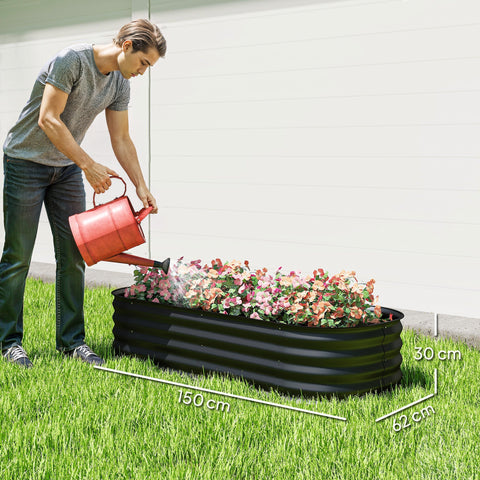 Black outsunny galvanised steel garden planter with safety edging for flowers allowing direct contact and carry safely