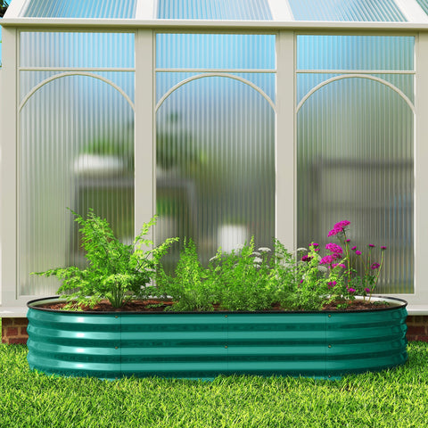 Teal outsunny galvanised steel raised garden bed with safety edging for flowers herbs and succulents direct contact safe to carry