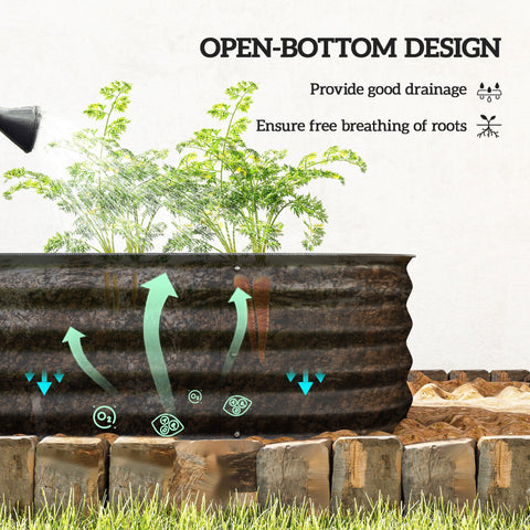 Rustic black galvanised steel planter with open bottom design for direct contact to soil to carry safely and grow plants
