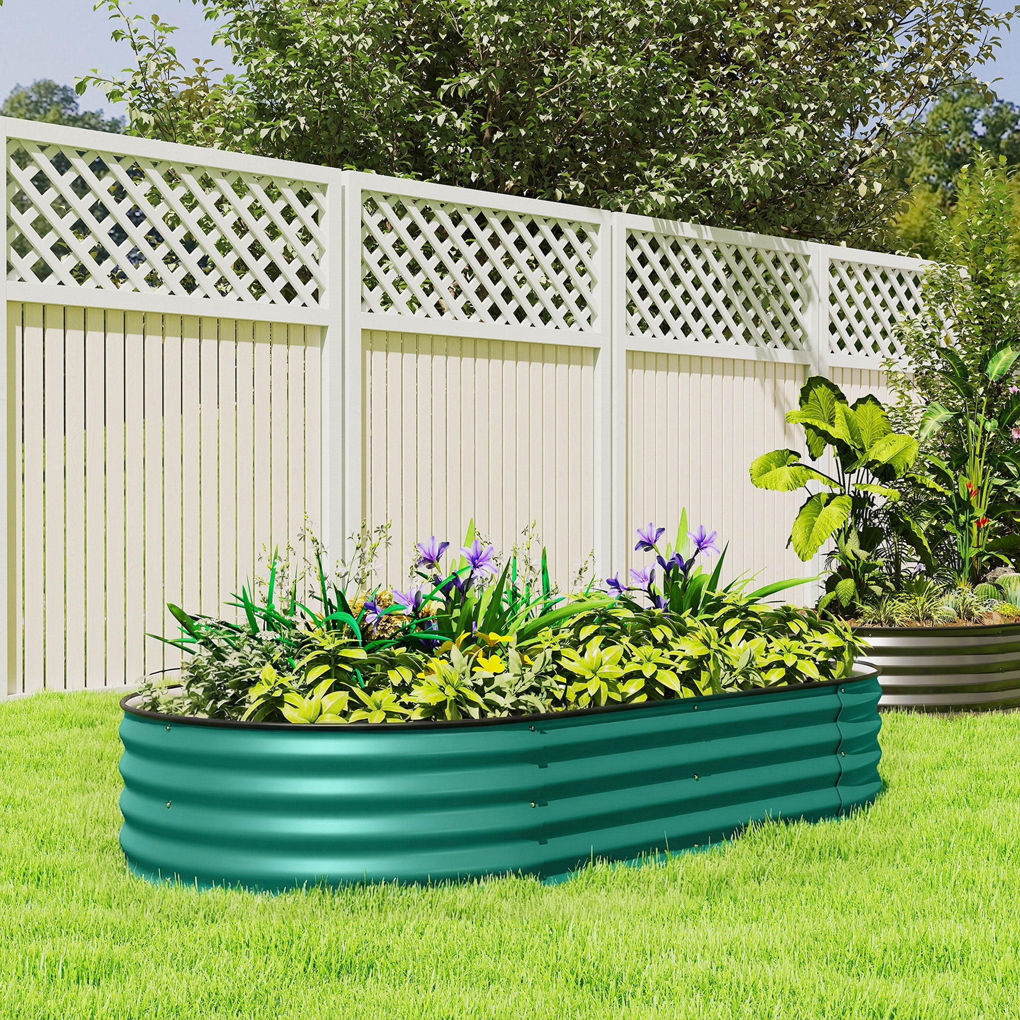Teal corrugated metal raised garden bed by outsunny made of galvanised steel with safety edging for direct contact use