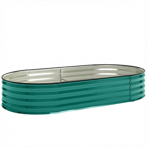 Teal galvanised steel raised garden bed with silver interior and safety edging for flowers and herbs carry safely