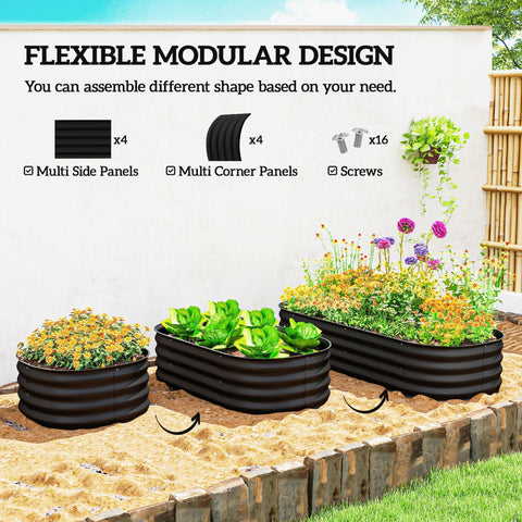Black outsunny raised garden bed made of galvanised steel with flexible design for flowers and direct contact carry safely