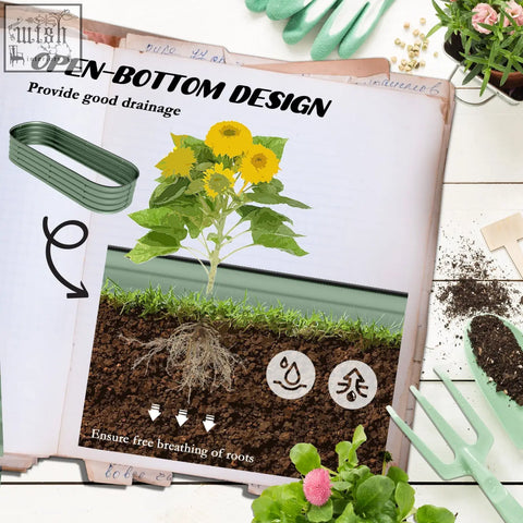 Outsunny green galvanised steel raised garden bed planter box with open bottom for good drainage and safe direct contact