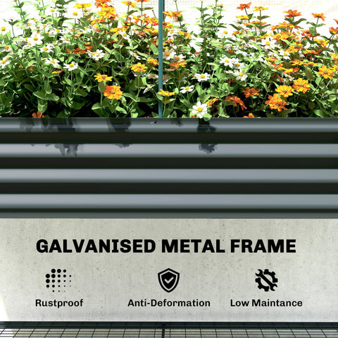 Black galvanised metal frame with horizontal ridges for the outsunny raised planter with greenhouse cover and garden bed