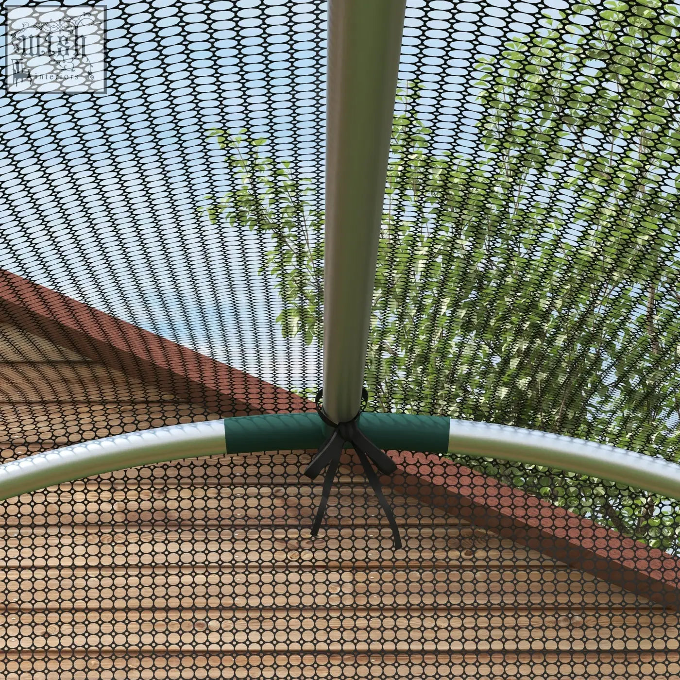 Outsunny galvanised steel fruit cage with green and white trampoline safety net, black tear-resistant mesh cover, and zipped door