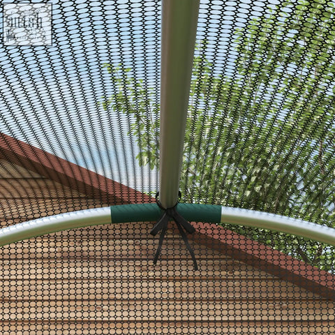 Outsunny galvanised steel fruit cage with green and white trampoline safety net, black tear-resistant mesh cover, and zipped door