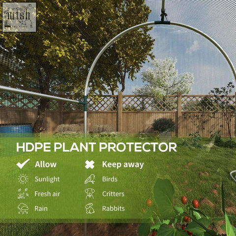 Outsunny galvanised steel fruit cage with silver arched hdpe plant protector, tear-resistant mesh cover and zipped door in black
