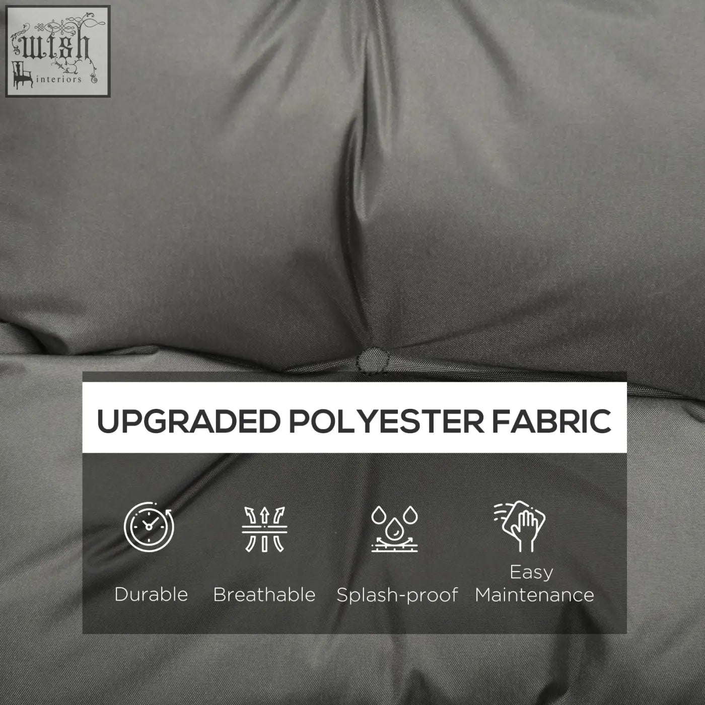 Dark gray puffer jacket made from upgraded polyester fabric with a light grey fabric cover seat cushion for indoor use