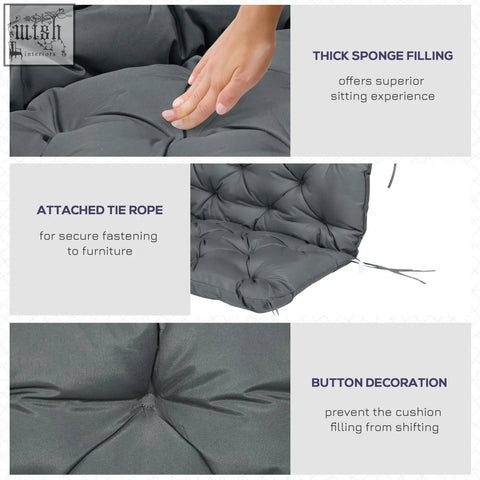 Dark grey outsunny garden bench cushion with thick sponge filling polyester fabric and tie fastenings for outdoor use