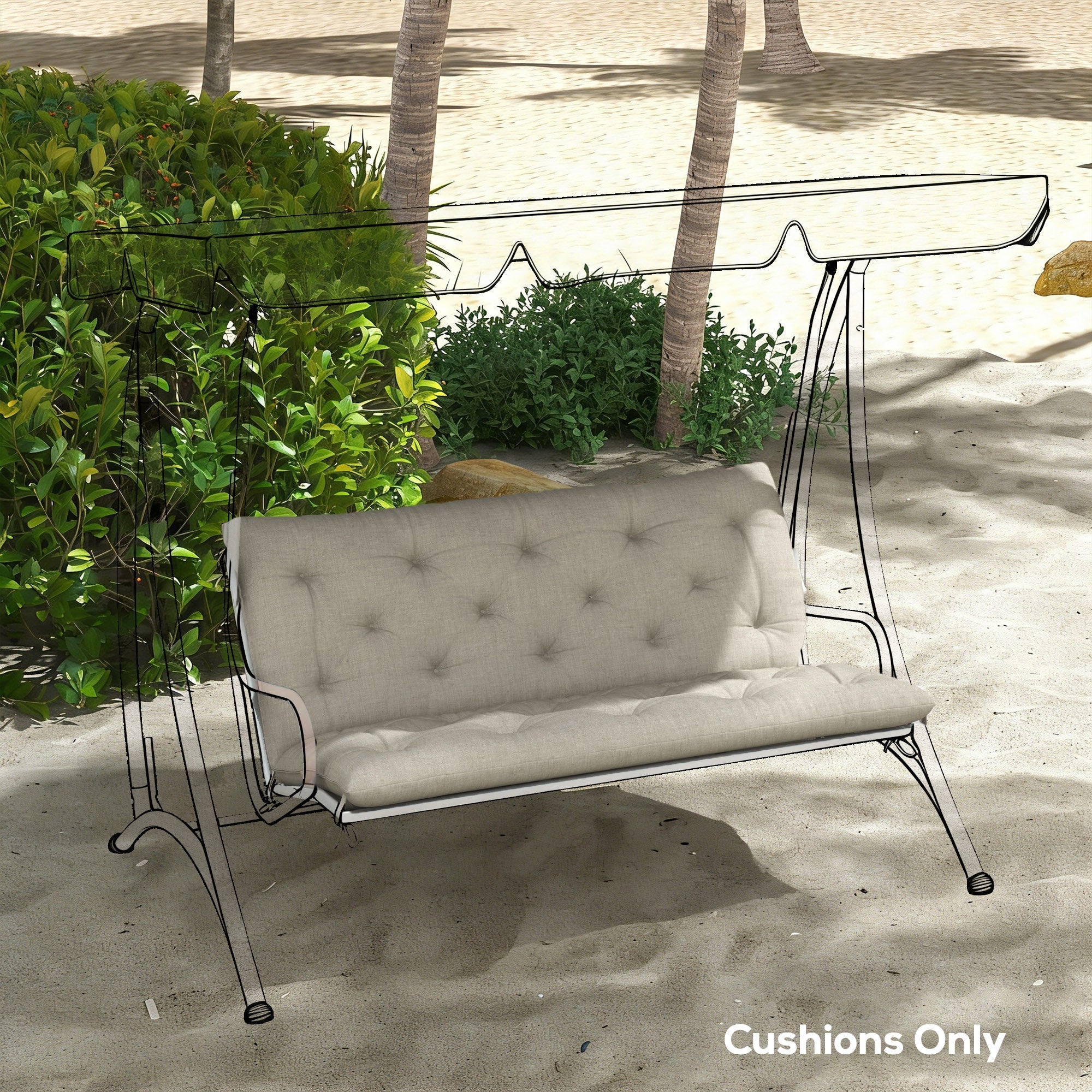 Beige tufted bench cushion with fabric cover and tie fastenings for outsunny 2 seater swing chair indoor outdoor use