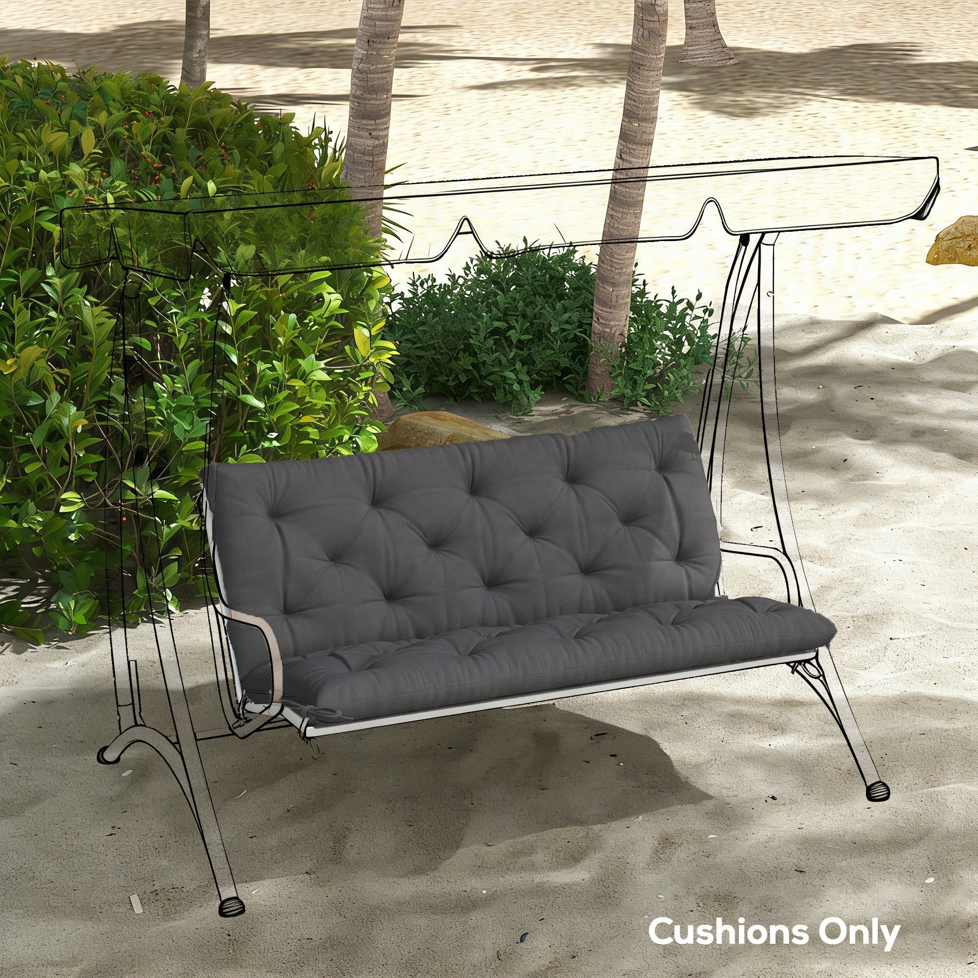 Dark gray outsunny garden bench cushion set with plush fabric cover and tie fastenings for 2 seater swing chair