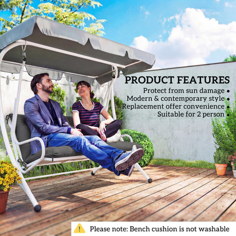 Gray fabric cover bench cushion with tie fastenings for 2 seater outdoor and indoor swing chair by Outsunny