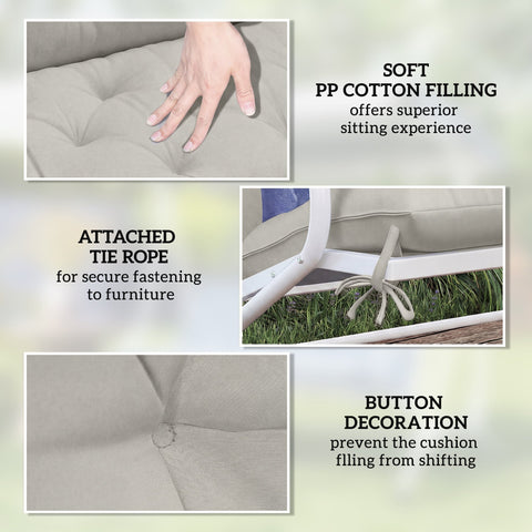 Beige tufted outsunny garden bench cushion with soft pp cotton filling, button decoration, polyester fabric cover, and tie fastenings