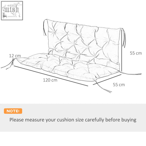 Tufted dark grey outsunny garden bench cushion with polyester fabric and tie fastenings for indoor outdoor use