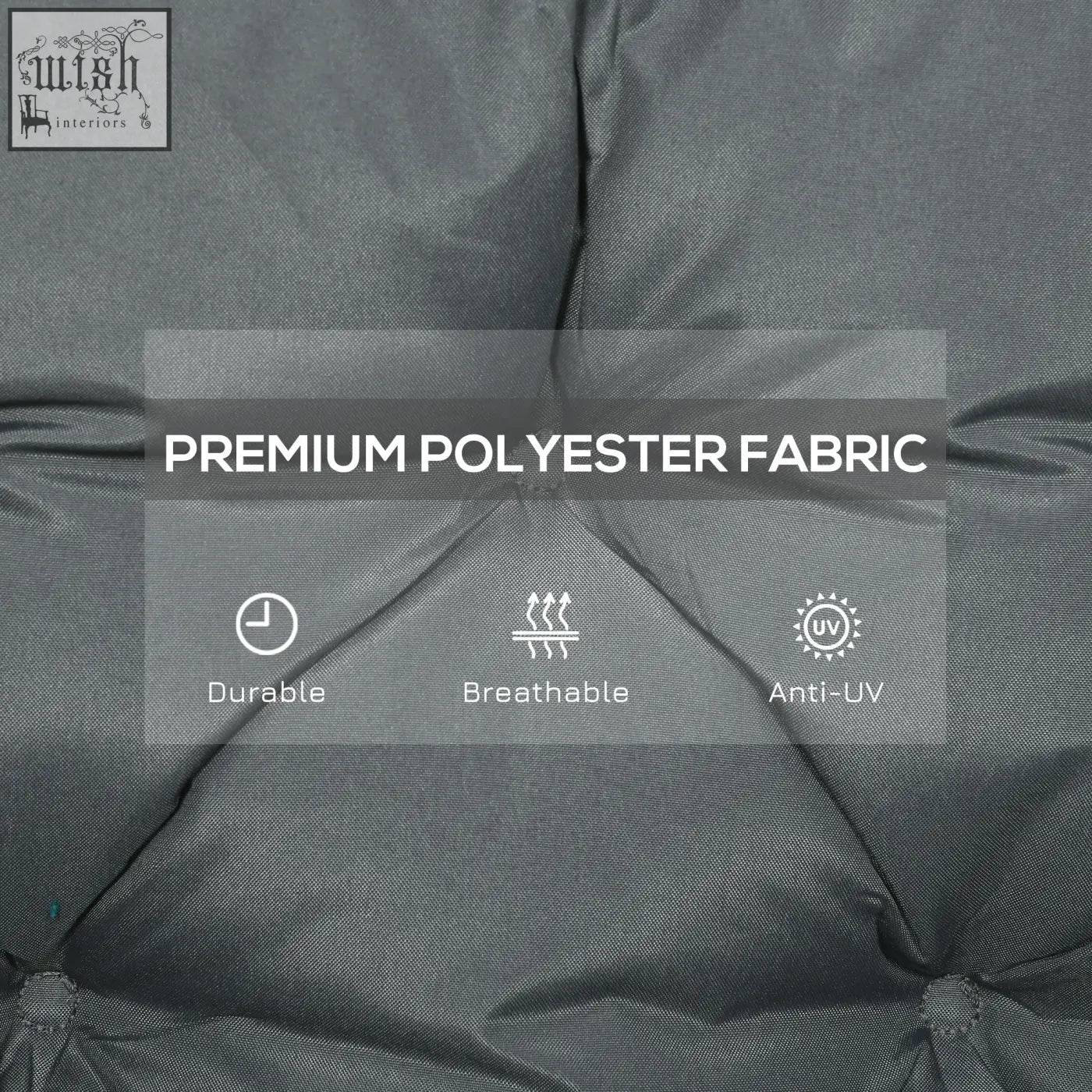 Dark grey quilted outdoor cushion made of premium polyester fabric with tie fastenings for garden bench swing chair