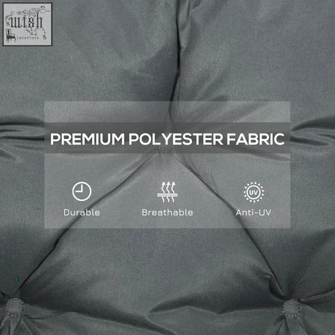 Dark grey quilted outdoor cushion made of premium polyester fabric with tie fastenings for garden bench swing chair