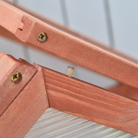 Light brown wood frame with visible grain and screws on outsunny garden cold frame with adjustable shelves