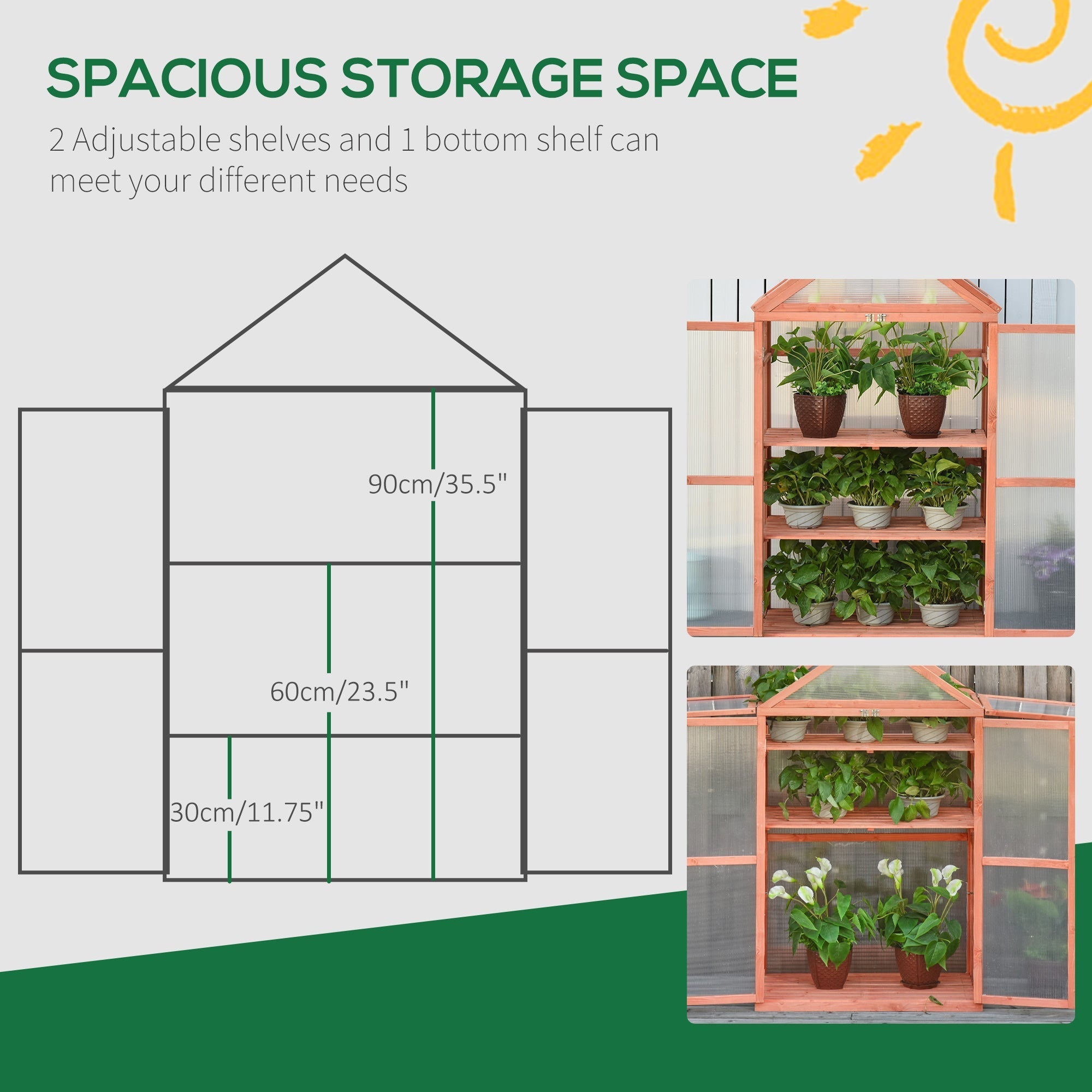 Orange wood frame outsunny garden cold frame greenhouse with adjustable shelves and transparent panels for plants